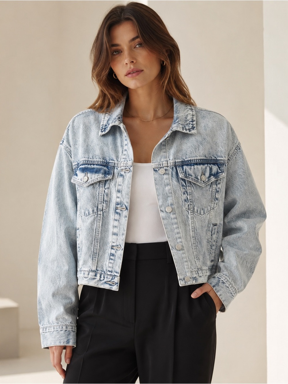 Scotch & Soda NWT Light Wash Cropped Oversized Denim Jacket